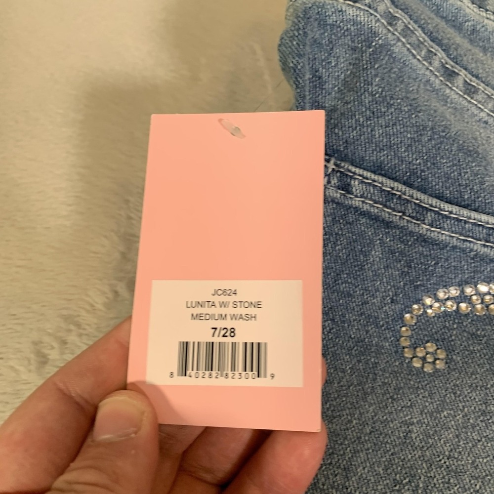 Juicy Couture Lunita Wide Leg Jeans Juniors 7/28 Blue Wash High Rise Rhinestone - Picture 4 of 16